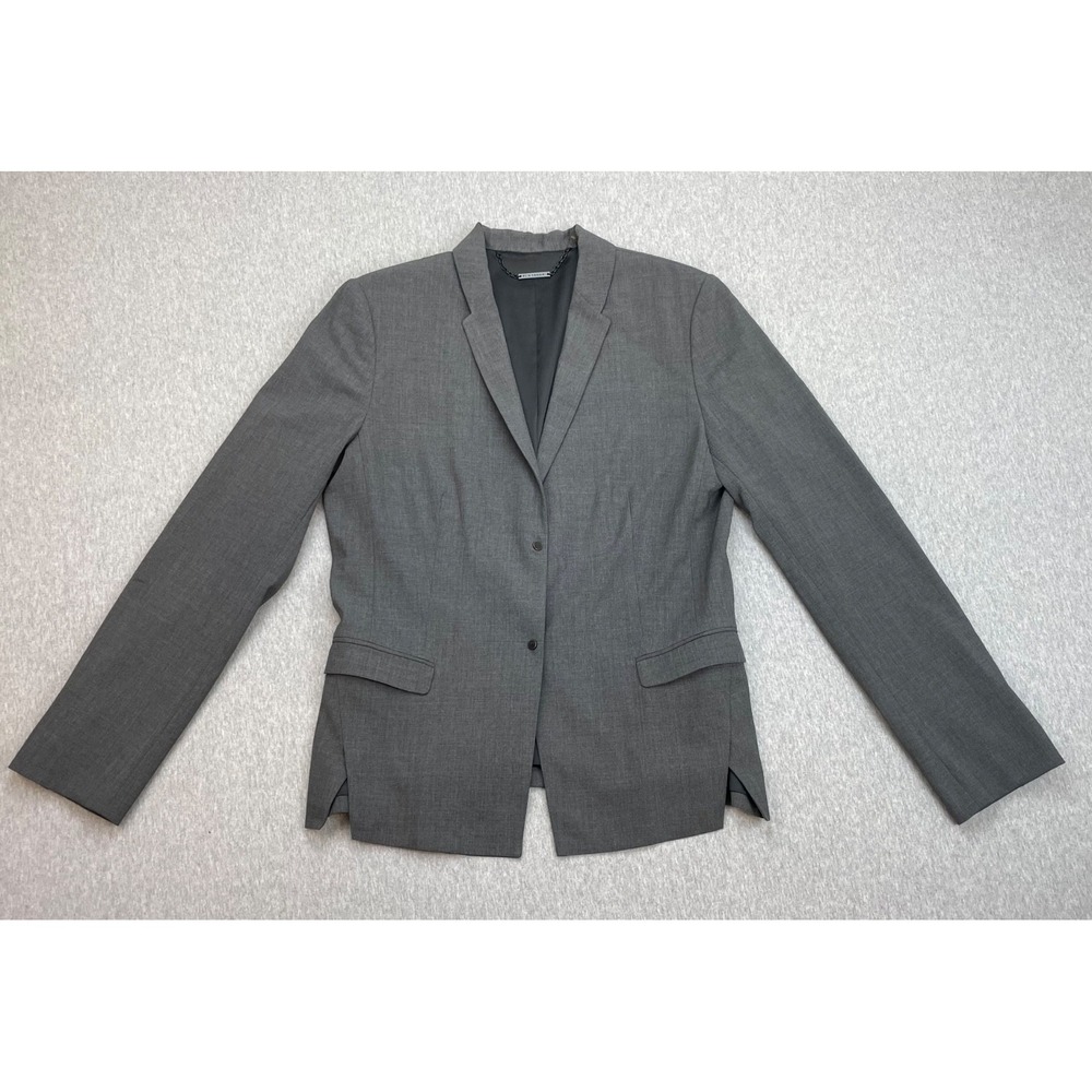 Elie Tahari Blazer Women 12 Gray Wool Blend Stretch 2-Button Single Breast Lined